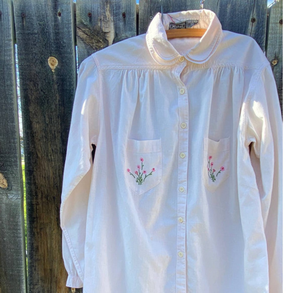 Vintage Peasant Top, India Cotton, 60s 70s Floral Embroidered stitch, handmade - Picture 1 of 15